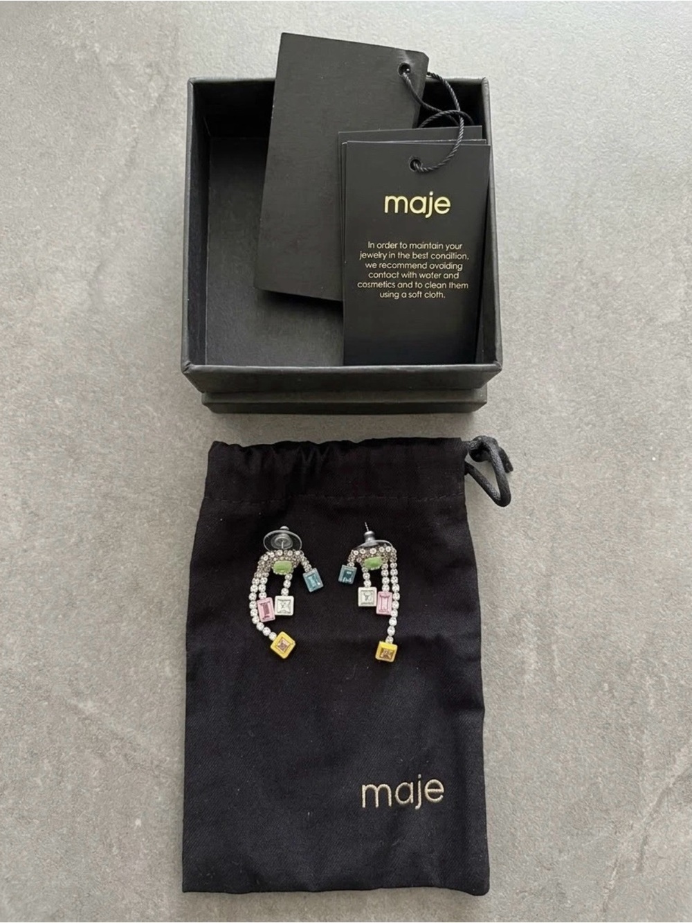 Maje Multicolor Crystal Link Drop Earrings - Green, Blue, Pink, Yellow, White - Picture 2 of 3
